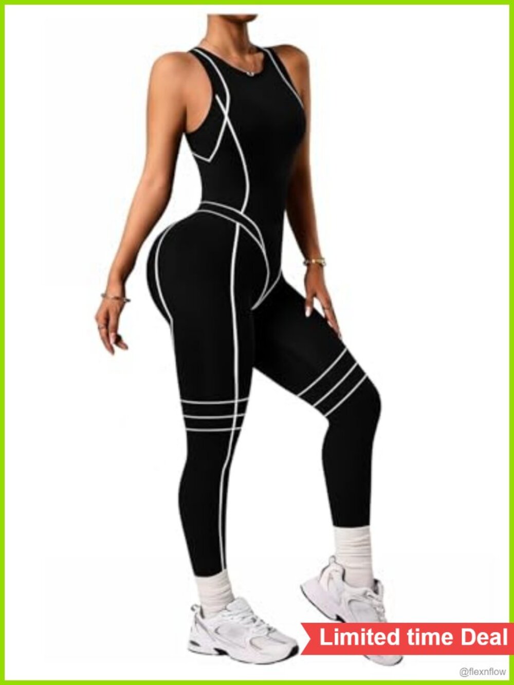 Women's Sleeveless Workout Jumpsuit Contrast Trim Yoga Gym Unitard Romper